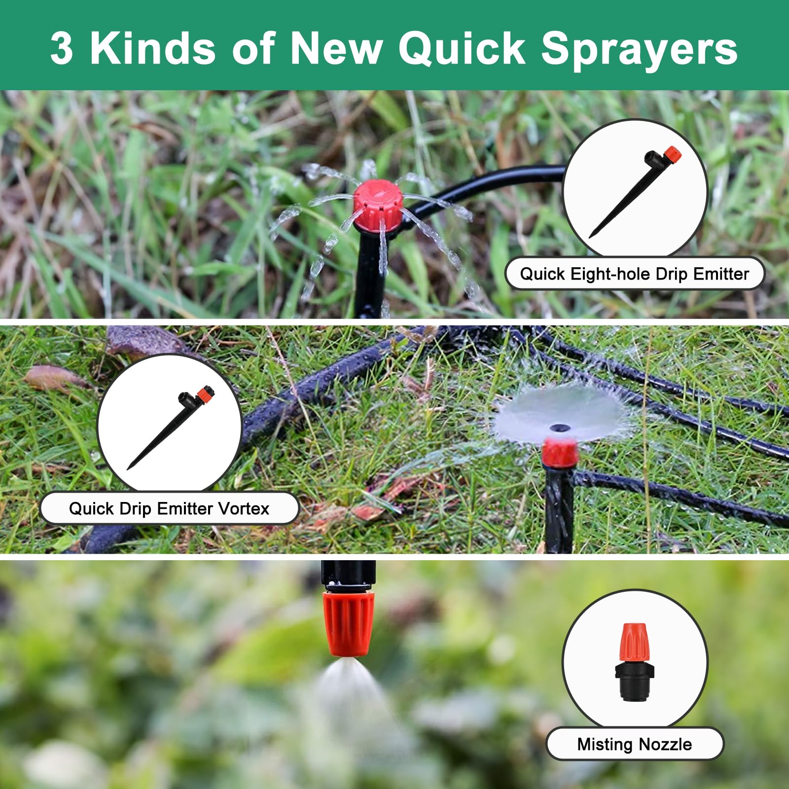 Faburo - Kit de sistema de riego de 71 m, conector rápido, sistema de riego automático de jardín para plantas al aire libre, tubo de 1/4 pulgadas + 1/2 pulgadas, kit de riego por goteo de invernadero