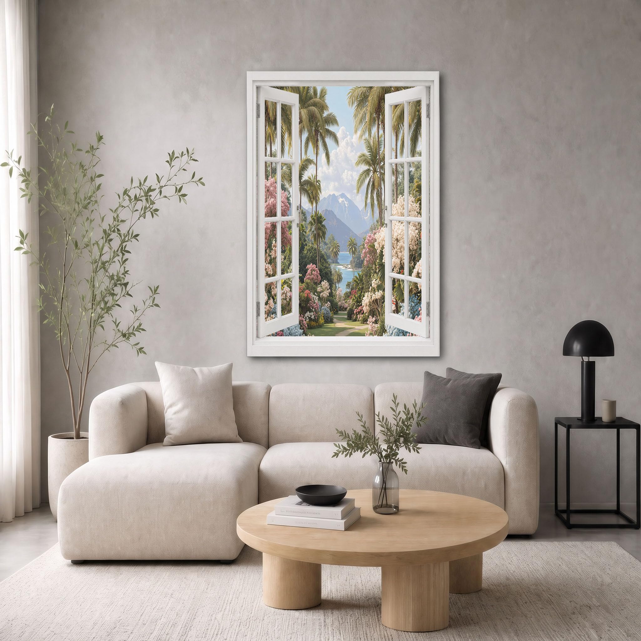 Tableau Decoration Murale Salon Paysage Jardin Tropical 80x120cm Sans Cadre Impression sur Toile Palmier Rétro Jungle Decoration Murale pour Chambre, Salle à Manger, Couloir et Bureau, Vert Émeraude