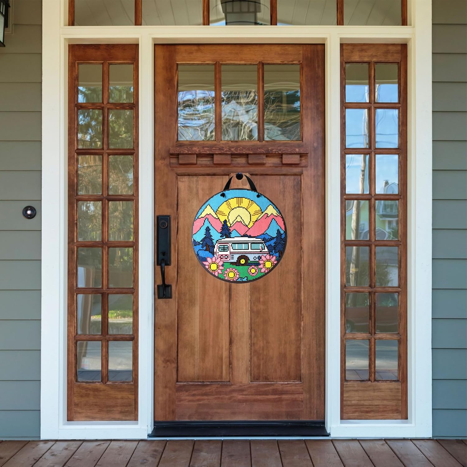 Diamond Painting Kit, 14 PC Set, Welcome Door Hanger, Round Wood Sign, Diamond Art Kit, Perfect For Beginners (RV Camper)