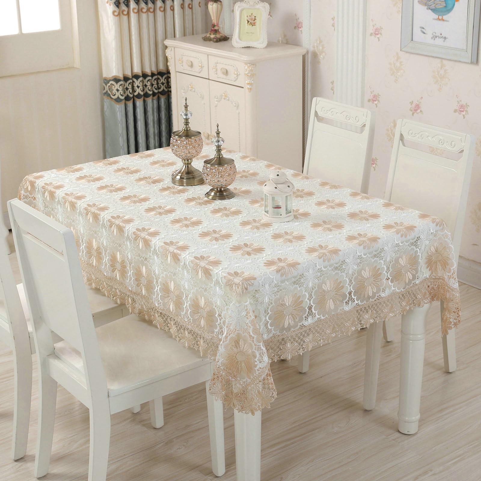 Tischdecke Abwaschbar 150x150 cm, Blume Stickerei - Polyester