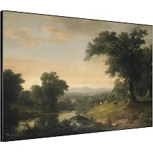 SIGNWIN 36"x46" Extra Large Framed Wall Art Classic River Valley Landscape Vintage Style Countryside Illustration for Home Living Room Bedroom Decor Frame Assembly Required