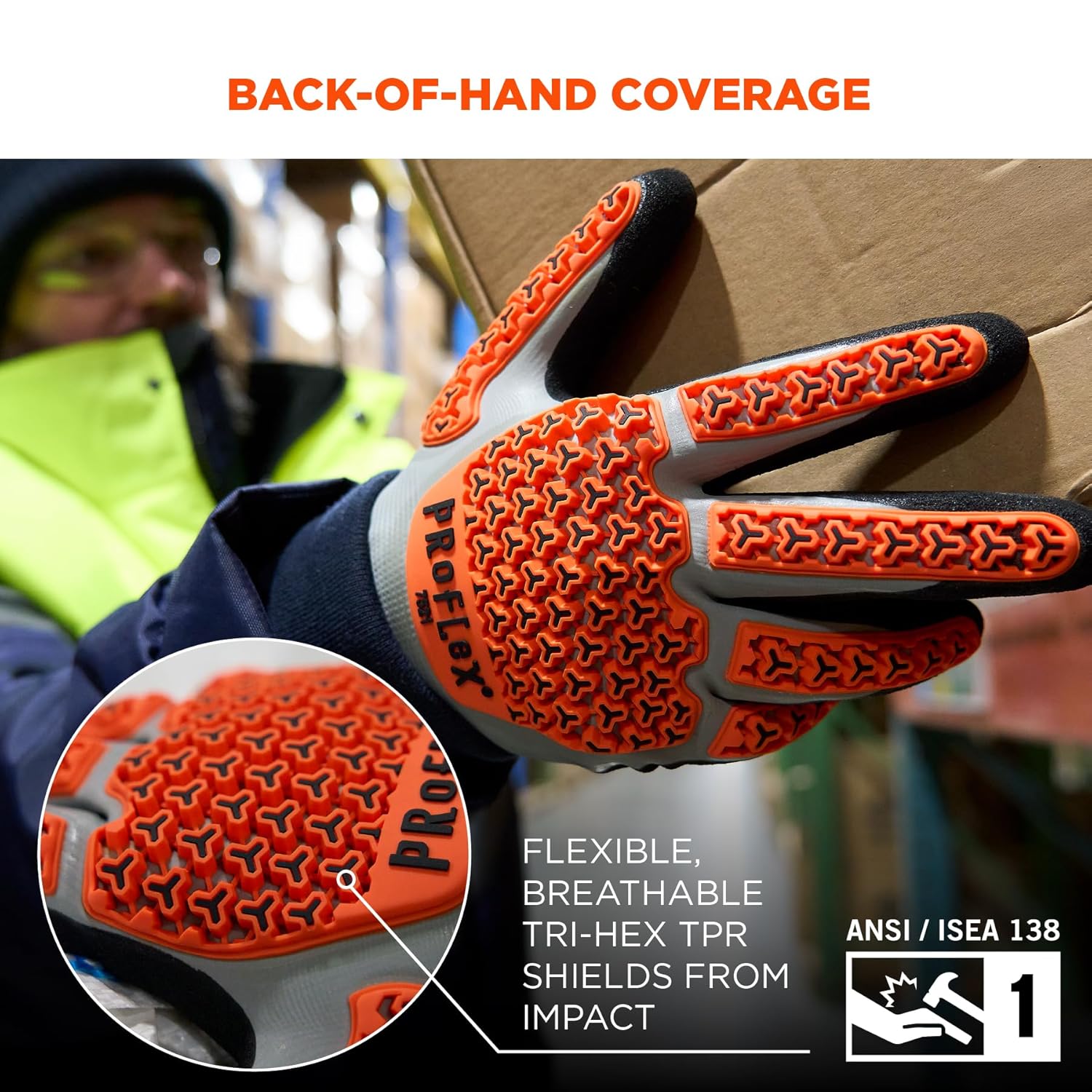 Ergodyne ProFlex 7521 Thermal Impact Resistant Work Gloves, Waterproof, Nitrile Coated Palms, ANSI A2 Cut Resistance, TPR Impact Protection Padding - Image 4