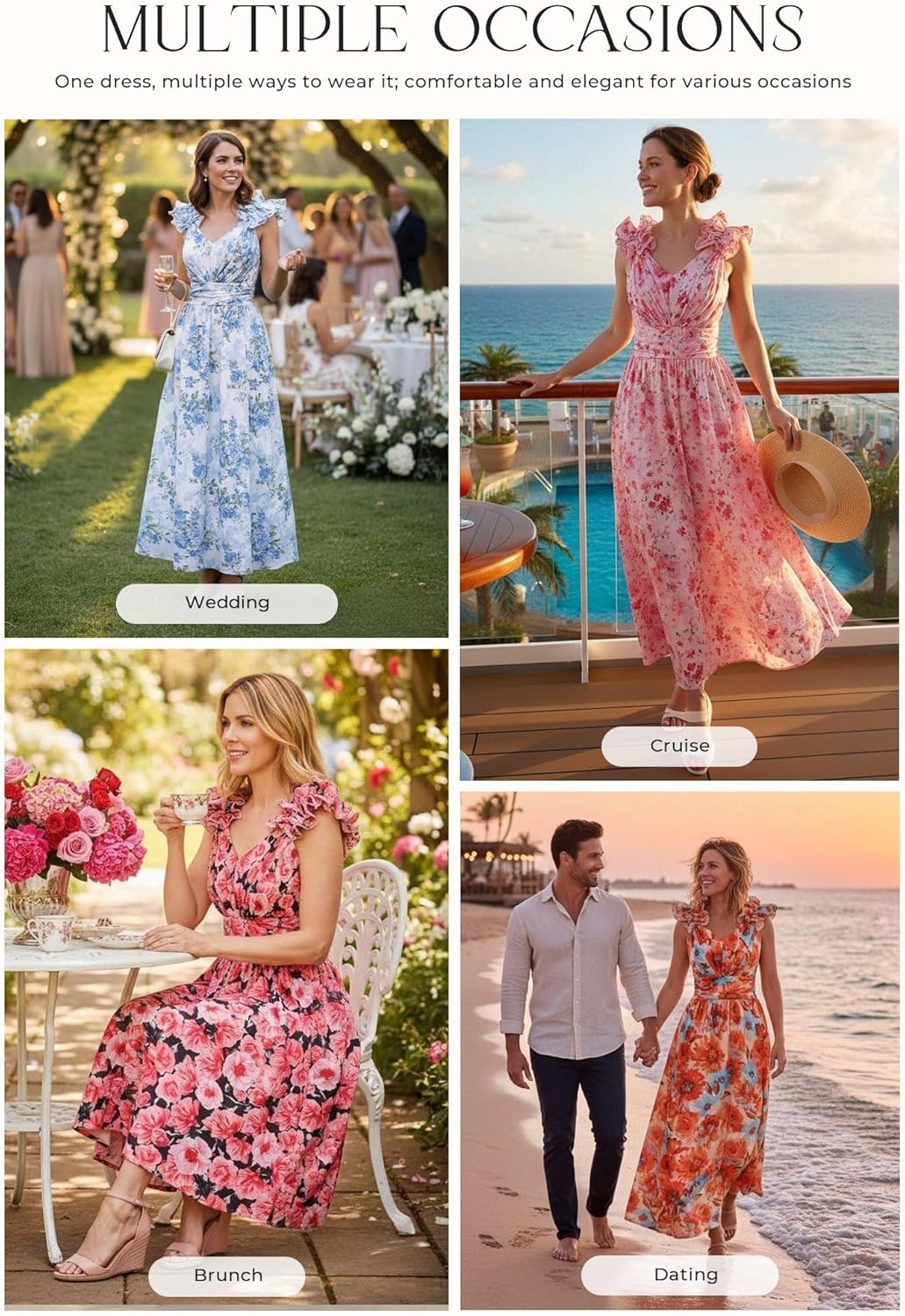 GRACE KARIN 2025 Women's Summer Floral Print Dress Sleeveless Casual Flowy Sundress A Line Ruffle Wedding Guest Outfit - Image 3