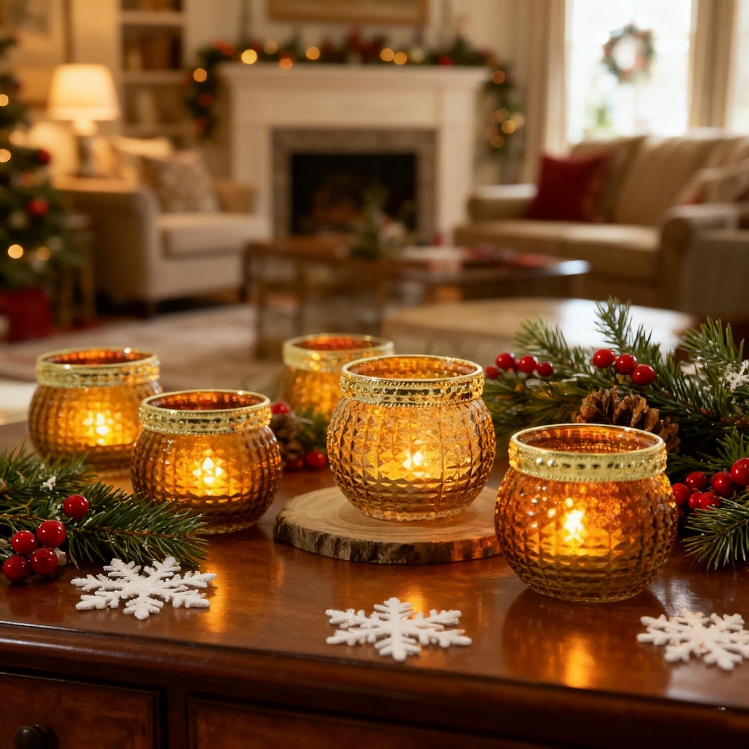 Candle Holder Set of 12, Small Tealight Candle Holder, Vintage Glass Votive Candle Holders for Table Centerpiece Wedding Home Decor Holiday Decor (Amber) - Image 4