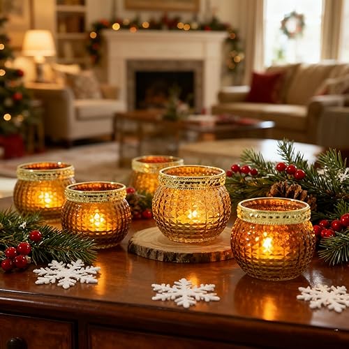 Miniatura 4 de Portavelas votivas ámbar, soporte pequeño de cristal para velas de té, 12 piezas, para mesa de boda, fiesta bohemia vintage, centros de mesa de