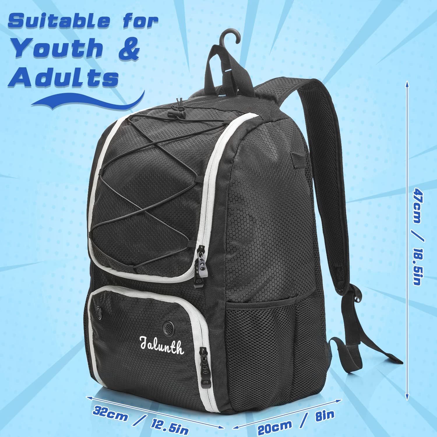 Jalunth Baseball Softball Bat Bag Backpack Youth Adult Large Room Fastpitch Slowpitch Equipment Bags Boys Kids Girls Tball Gear Back Pack Mens Women Fence Hook Shoes Compartment Fits Face Guard Helmet : Sports & Outdoors