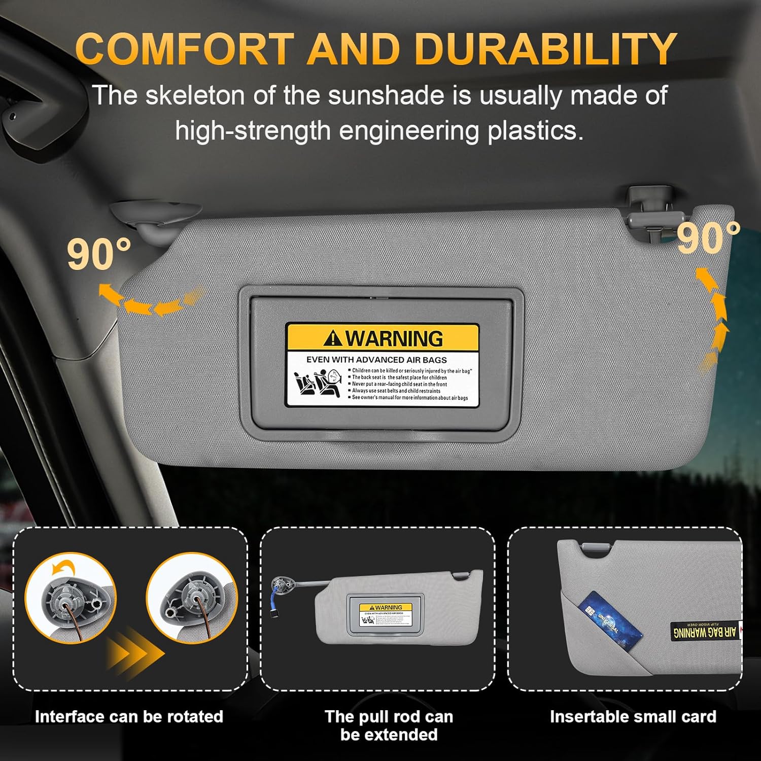 Sunvisor Driver&Passenger Side for 2008-2017 Honda Accord Accessories, Left&Right Side Sun Visor with Light Mirror, Gray, Replacement#83280-TA5-A51ZA 83230-TA0-A91ZA