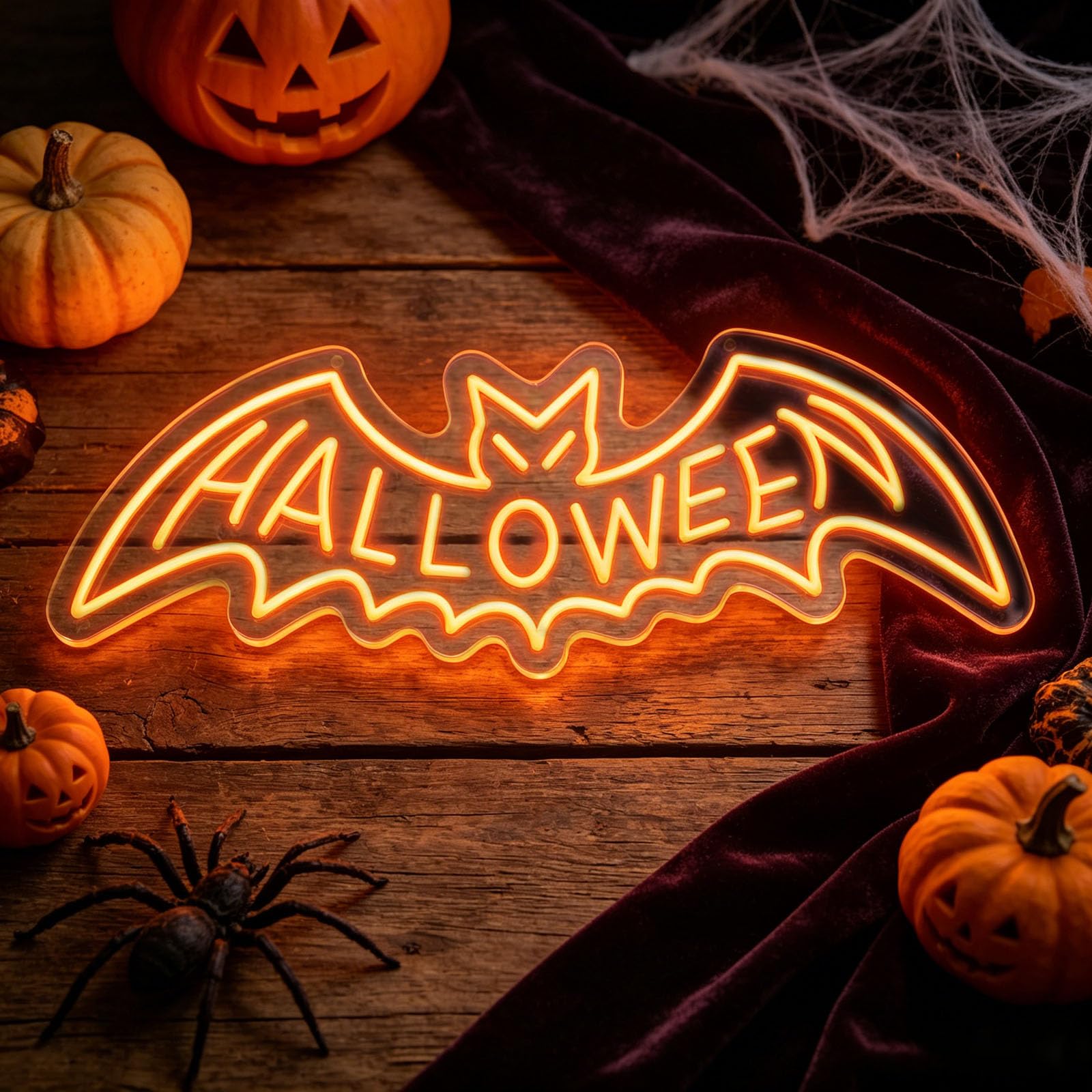 Halloween Bat LED Neon Light USB Powered Dimmable LED Neon Signs Art Wall Lights Halloween Themed Wall Decor Neon Light Up for Bar Living Room Children's Room (D 15.7 in × W 5.9 in)