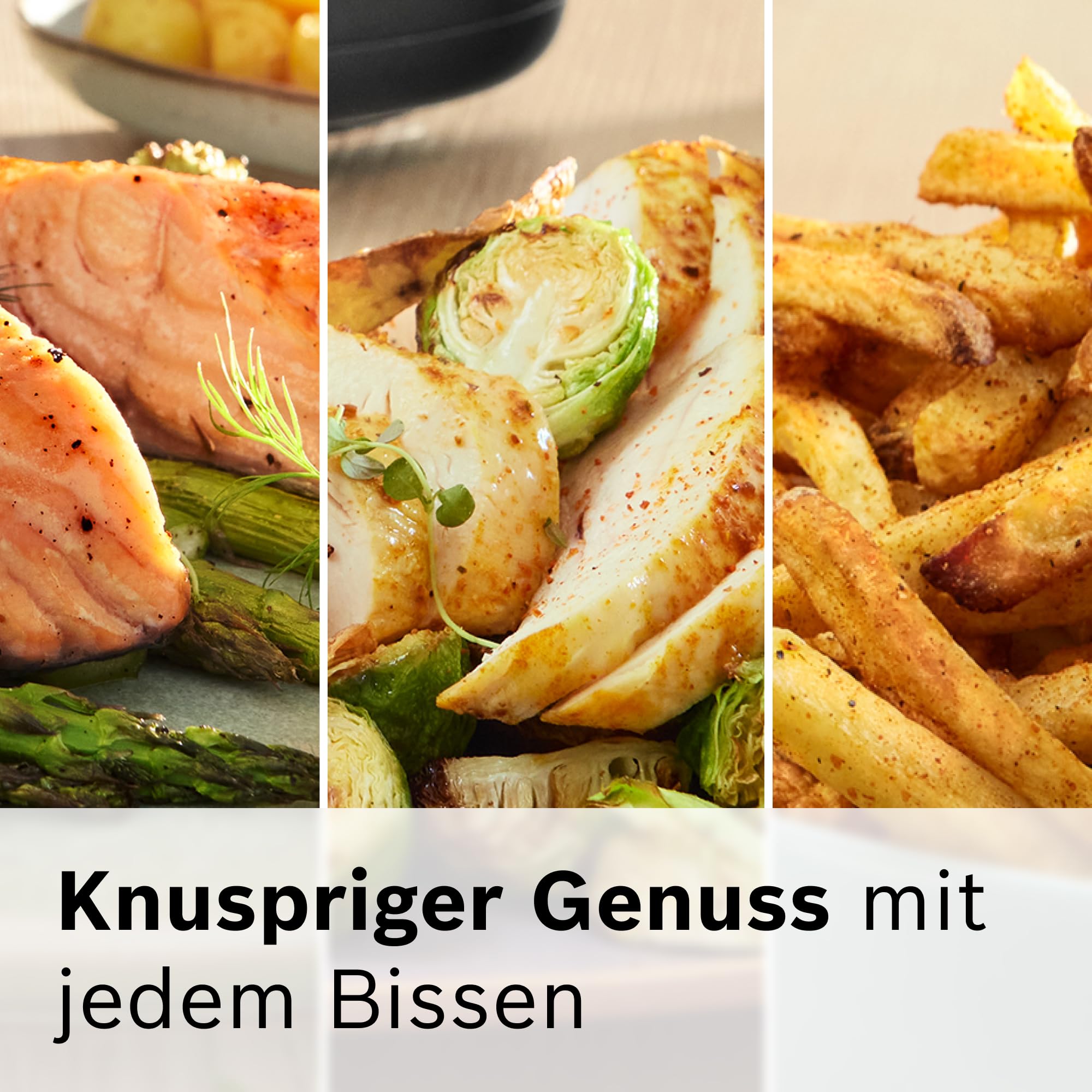 Bosch Heißluftfritteuse Serie 6, XXL 7,2 L Fassungsvermögen, 7 voreingestellte Programme, beleuchtetes Sichtfenster, bis zu 65% schnelleres Kochen, AirFryer in Schwarz, MAF671B0