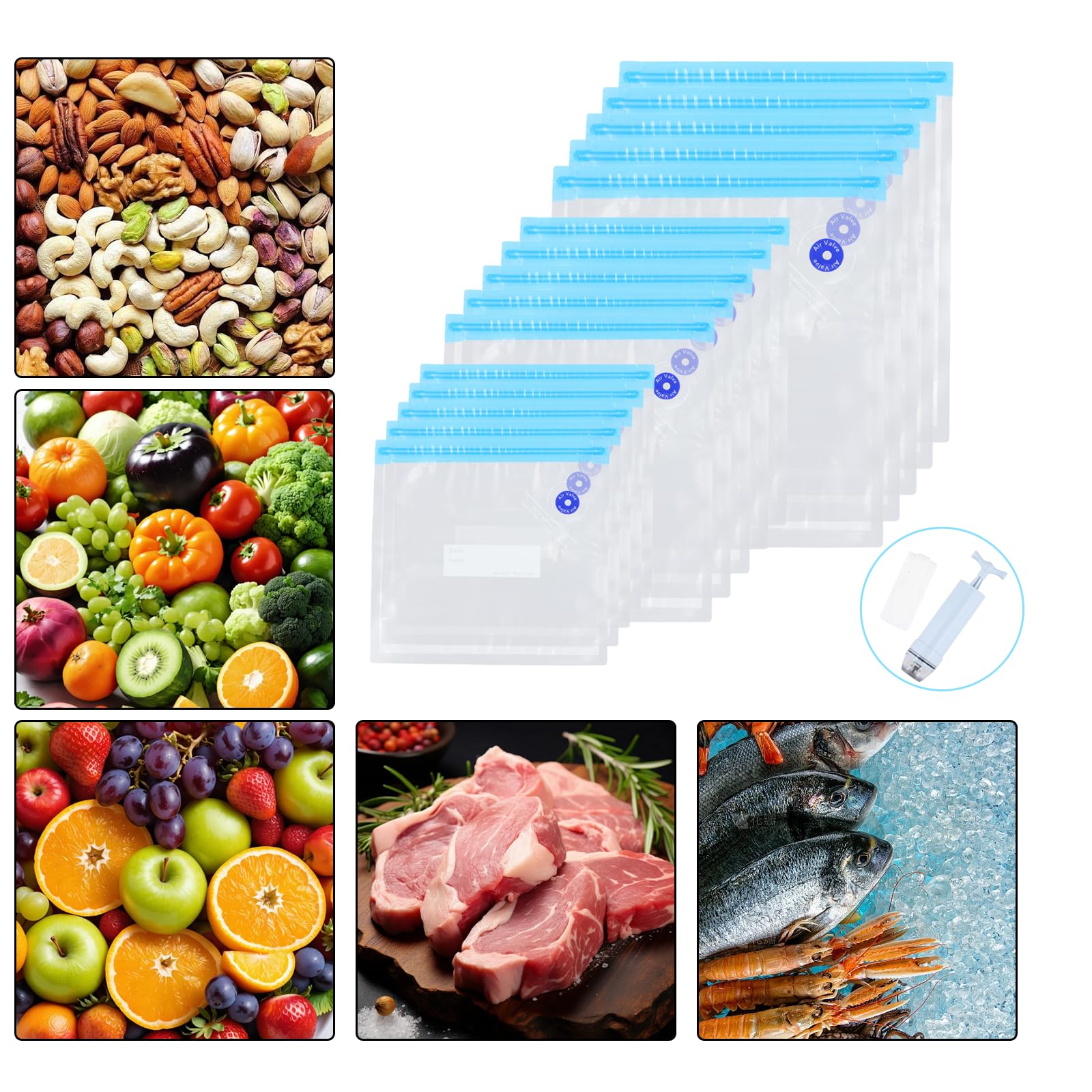 Pompe Sous Vide Electrique Et Sacs De Congélation Sous Vide - Gardez Vos Aliments Frais Plus Longtemps