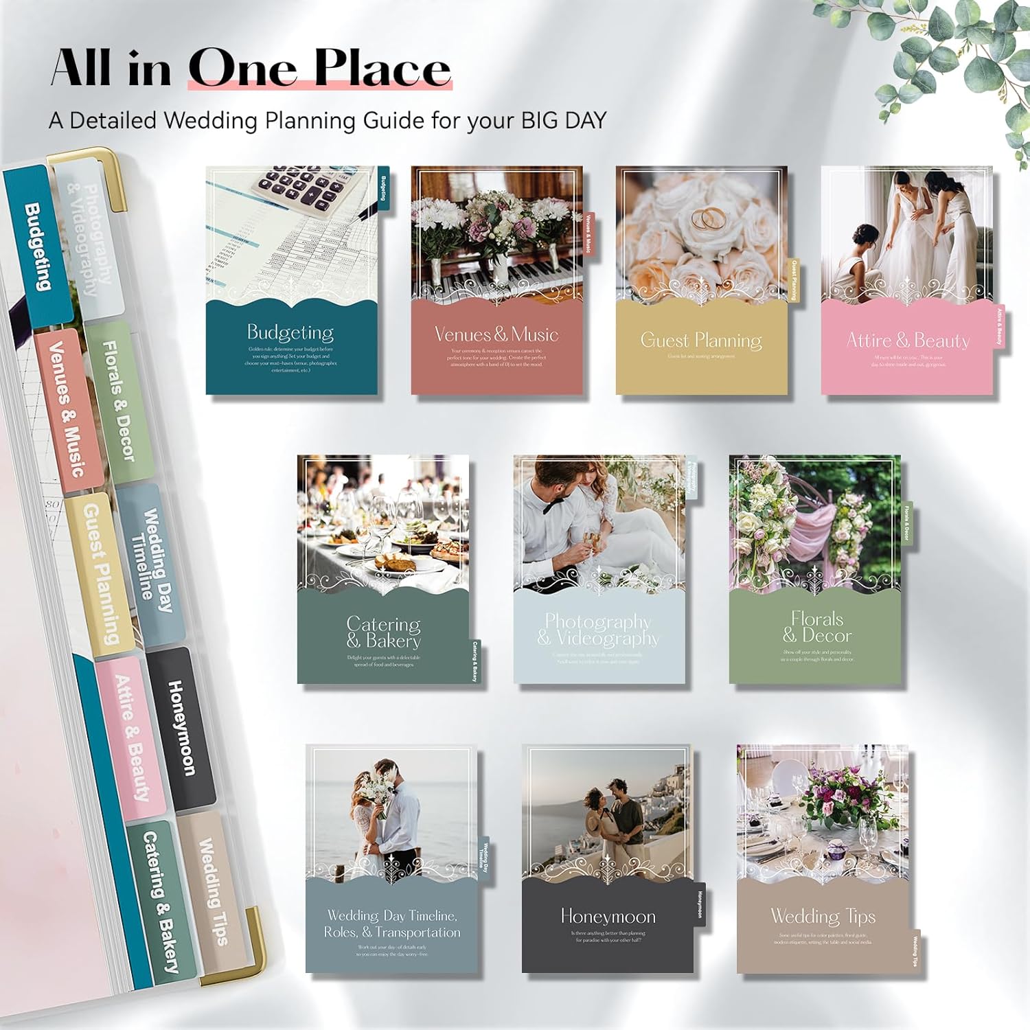 ABC life Wedding Planner Book and Organizer, 10 Sections Notebook Organizer for Bride, Engagement Gifts Binder Calendar with Colorful Stickers, Personalized Wedding Stuff, Flora Loop