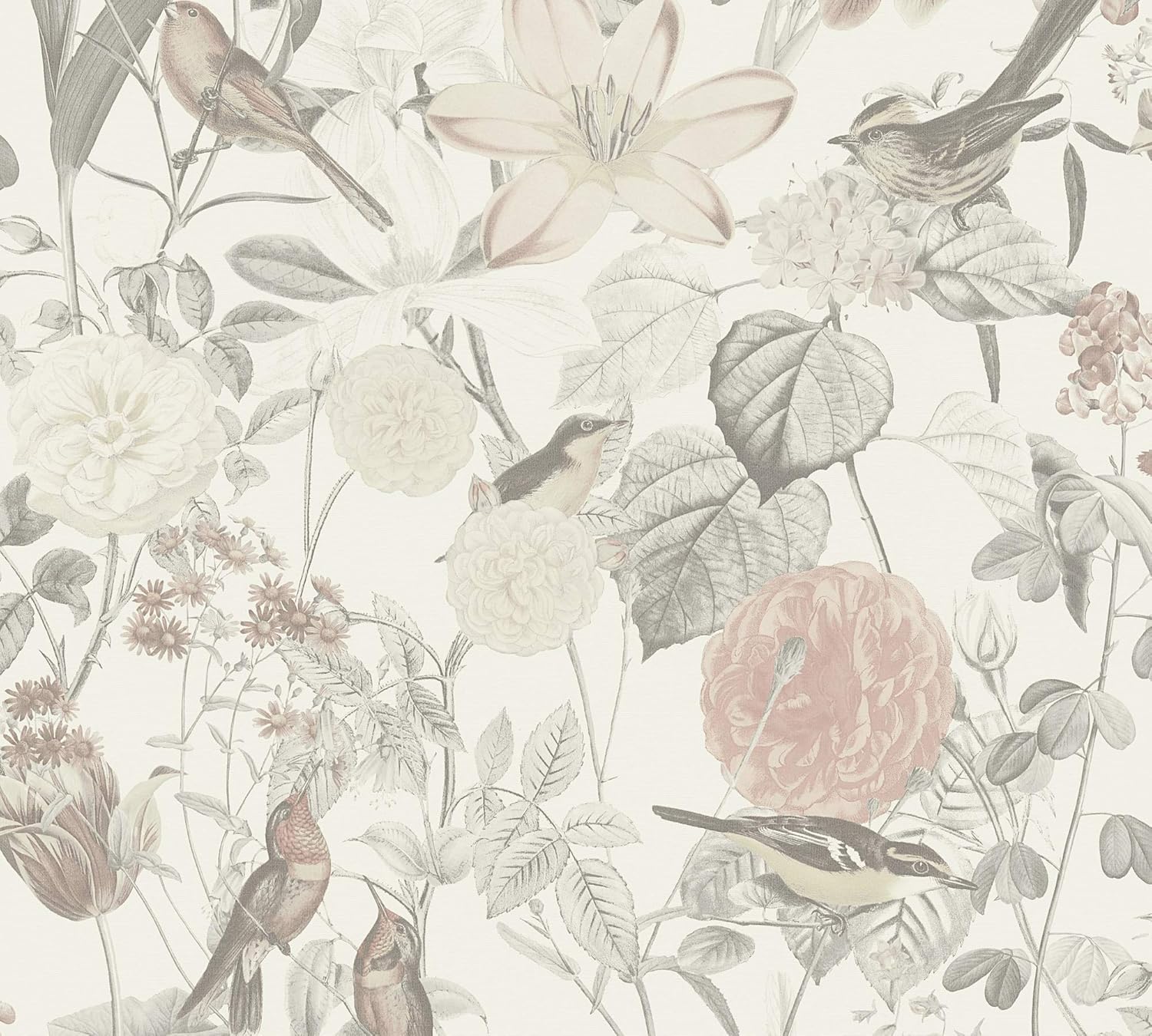 A.S. Création Wallpaper Tropical Design - Pink, Gray, Orange - Flower Wallpaper 395.99in x 20.87in Made in Germany - 372762