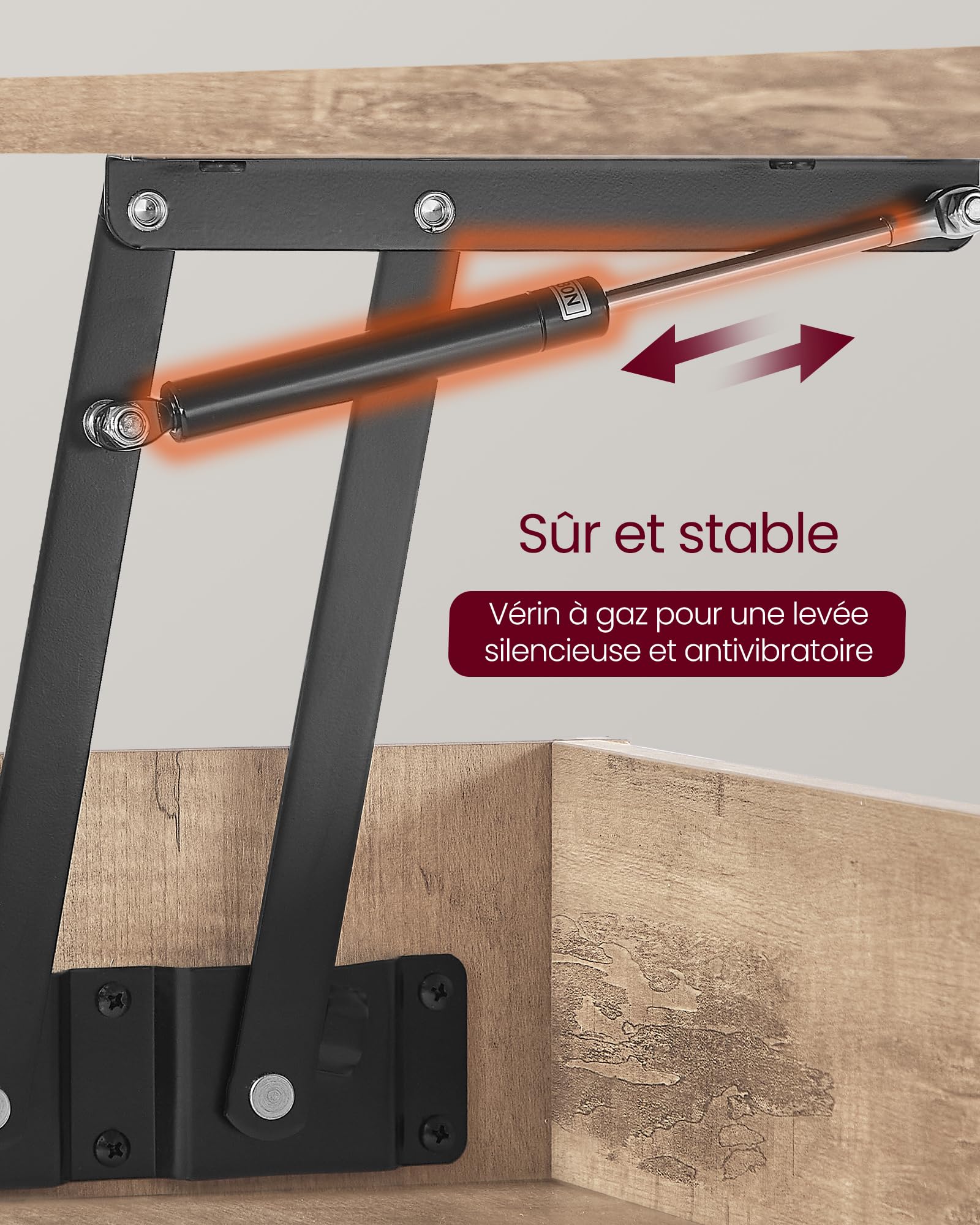 VASAGLE Table Basse, Table Basse Relevable, Vérin à Gaz, Compartiment sous Le Plateau, Compartiment Ouvert, pour Salon, Bureau, Salle à Manger, Marron Camel et Noir d'encre LCT267LB01