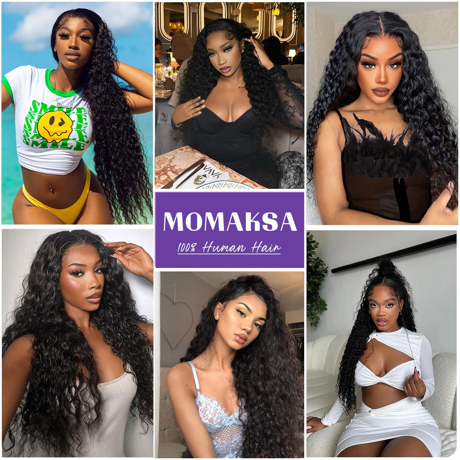 Momaksa 13x4 Deep Wave Human Hair Lace Front Wig, 200% Density
