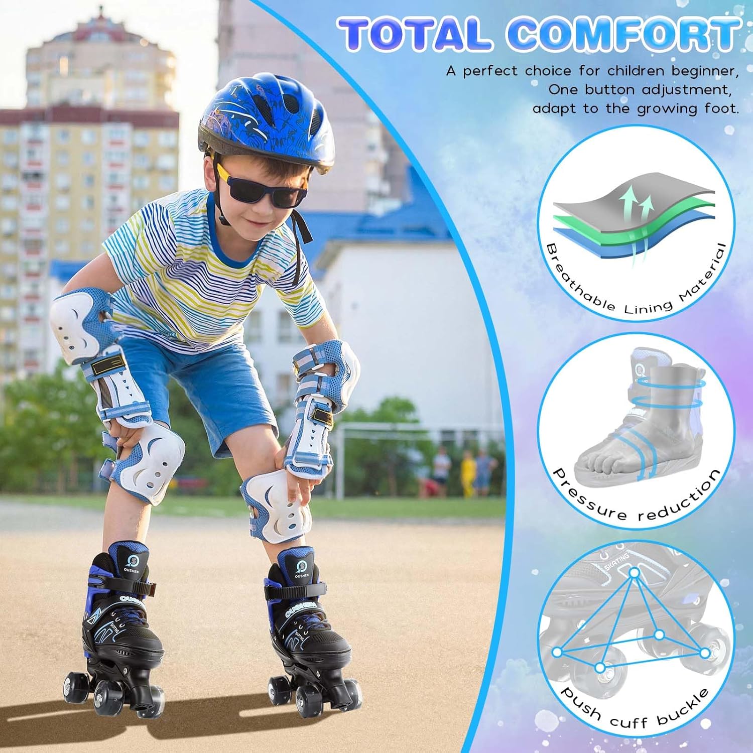 Kids Roller Skates for Girls and Boys, 4 Size Adjustable Rainbow Girls Skates with Light Up Wheels, Toddler Skates for Boys, Beginner Kids Roller Skates Indoor Outdoor - Image 2