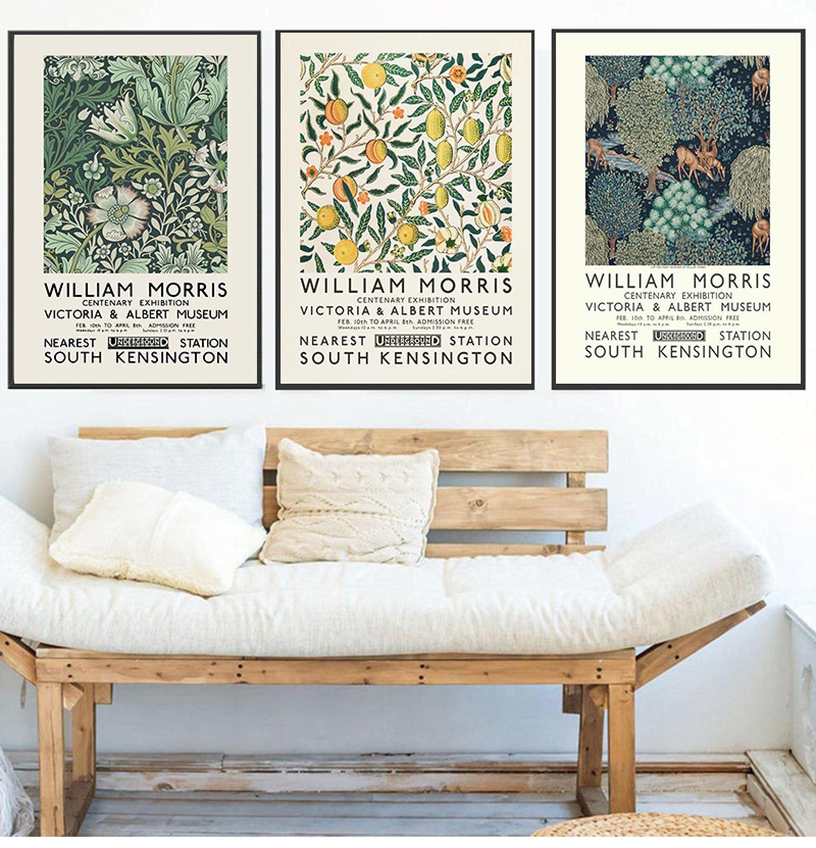 SDVIB London Underground Art Nouveau Pittura Murale William Morris Stampa Su Tela Il Victoria and Albert Museum Exhibition Poster 60x80cm-3 Pezzi Senza Cornice