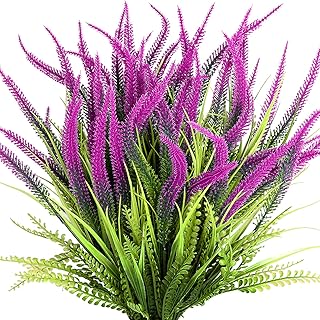SAREAL Artificial Outdoor Plants – 10 Bundles of Faux Bead Grass Greenery, UV Resistant & Weath...