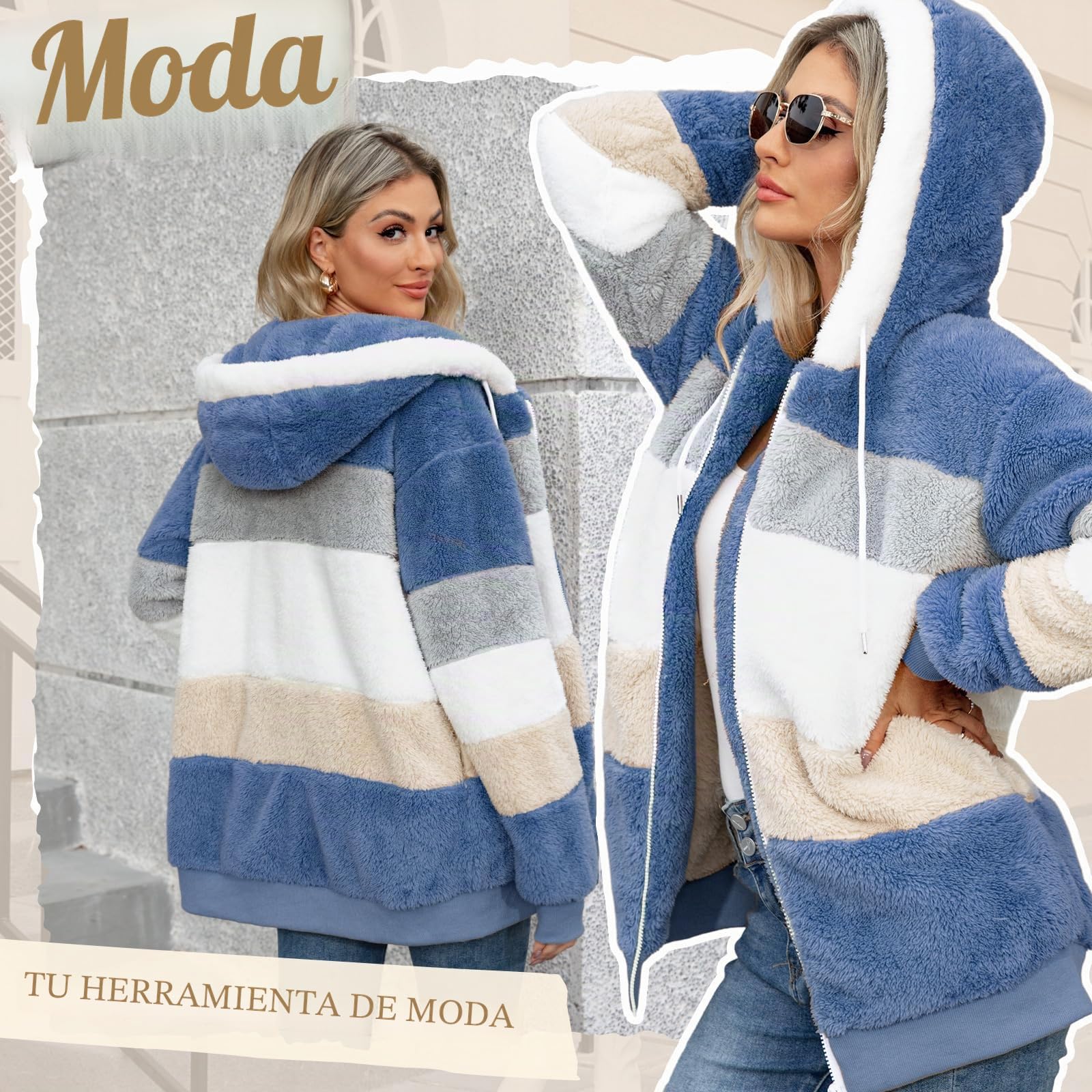 Yuson Girl Sudadera con Capucha para Mujer Invierno Cremallera Abrigo Cálido Sherpa Forrado Chaqueta Fleece Cárdigan Caliente y Esponjoso Tops Suave Manga Larga Hoodie con Bolsillo