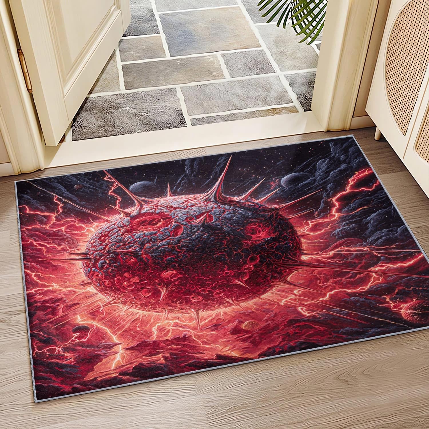 Weich und Angenehm Teppich für Wohnzimmer Horror Sci Fi Muster rutschfest Maschinenwaschbar Pflegeleicht Rot Für Schlafzimmer Kurzflor Teppich Kinderzimmer 140x200 cm