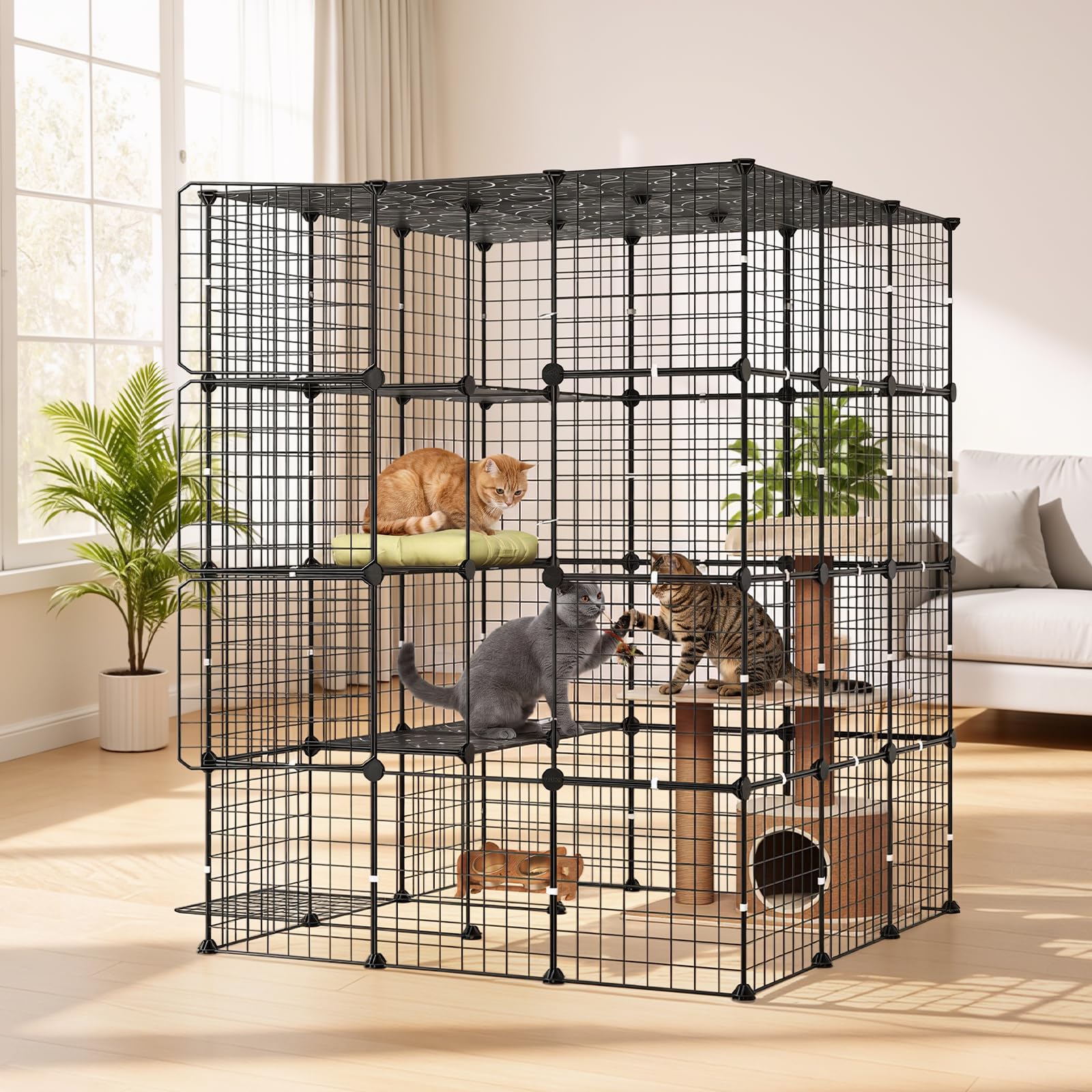 VEVOR Katzenkäfig Katzengehege 4-Stock Katzenauslauf 104,1x104,1x139,7cm