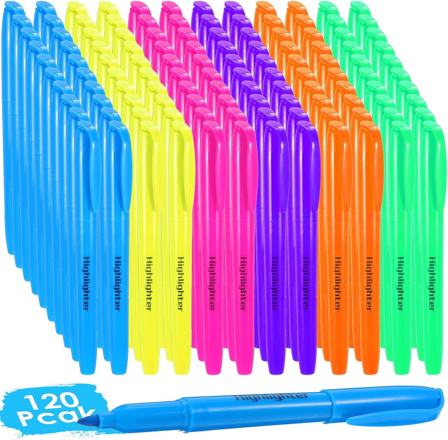 120 Pack Chisel Tip Highlighters, Colored Highlighters in 6 Assorted Colors
