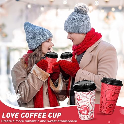 Miniatura 5 de 100 tazas de café desechables de San Valentín de 12 onzas con corazones para el día de San Valentín tazas de café de papel tazas de café para