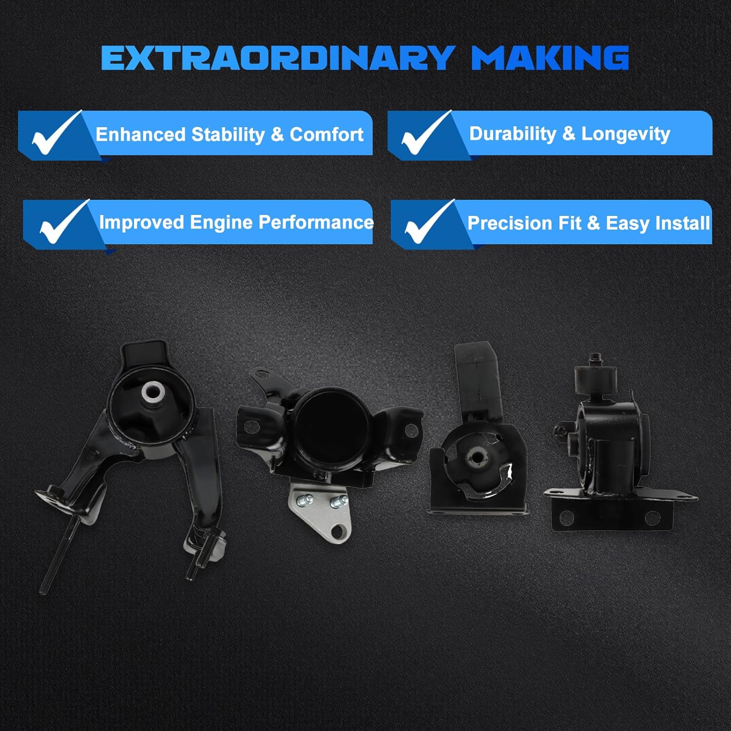 Engine Motor Mount and Transmission Mount Kit 4Pcs [Manual Trans] Compatible with 2003-2008 Corolla, 2003-2008 Matrix, 2003-2008 Vibe L4 1.8L Replace # A4218, A4219, A4221, A4230