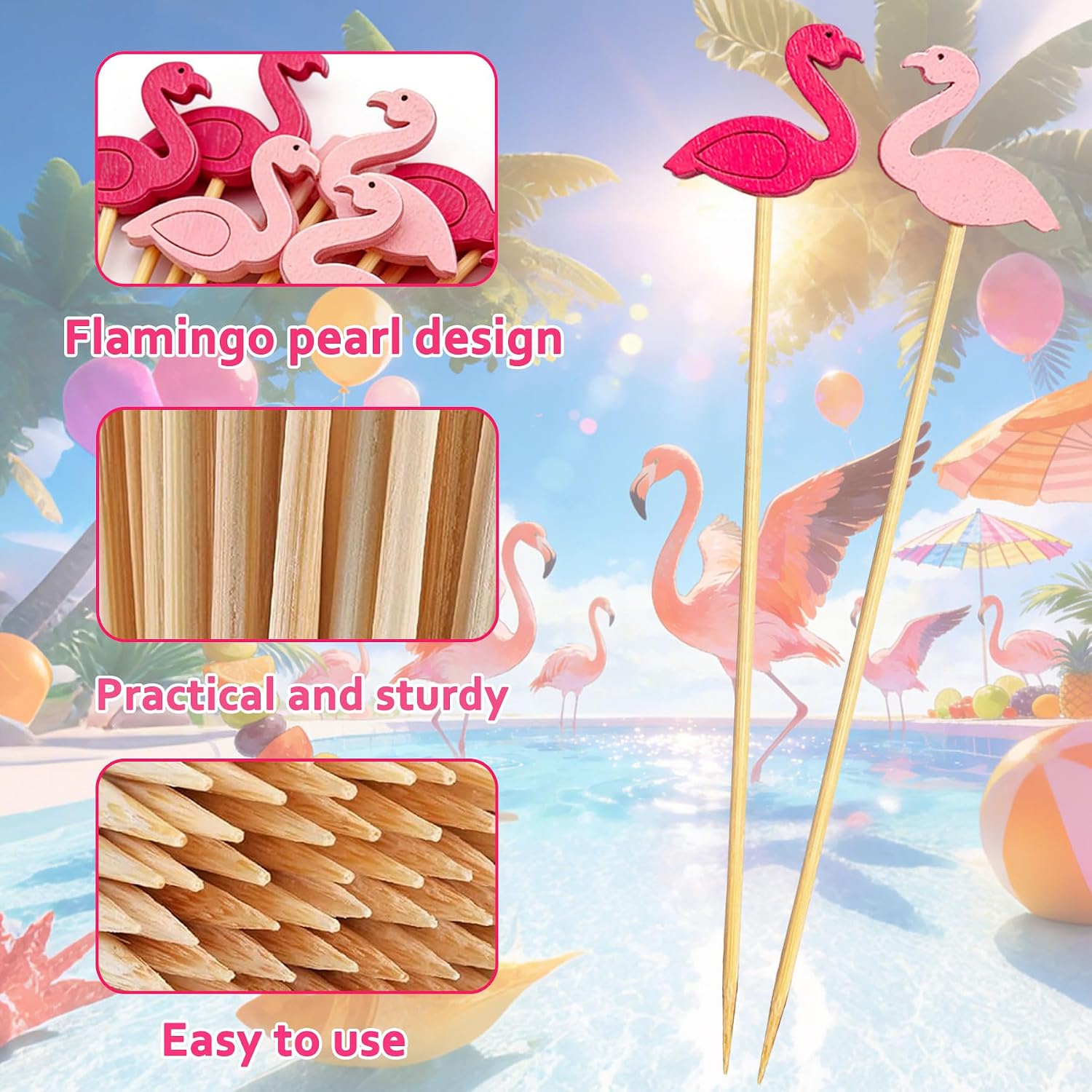 100 Pcs Pink Flamingo Cocktail Picks, Flamingo Toothpicks for Appetizers