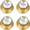 Banworks 60s Guitar Control Knobs 24-Spline Imperial Knobs 6mm 1564 2 Tone 2 Volume Knobs Aluminum Top Speed Knobs for Gibson Les Paul SG Guitars Pack of 4 JTXN-09 Golden with Silver Top