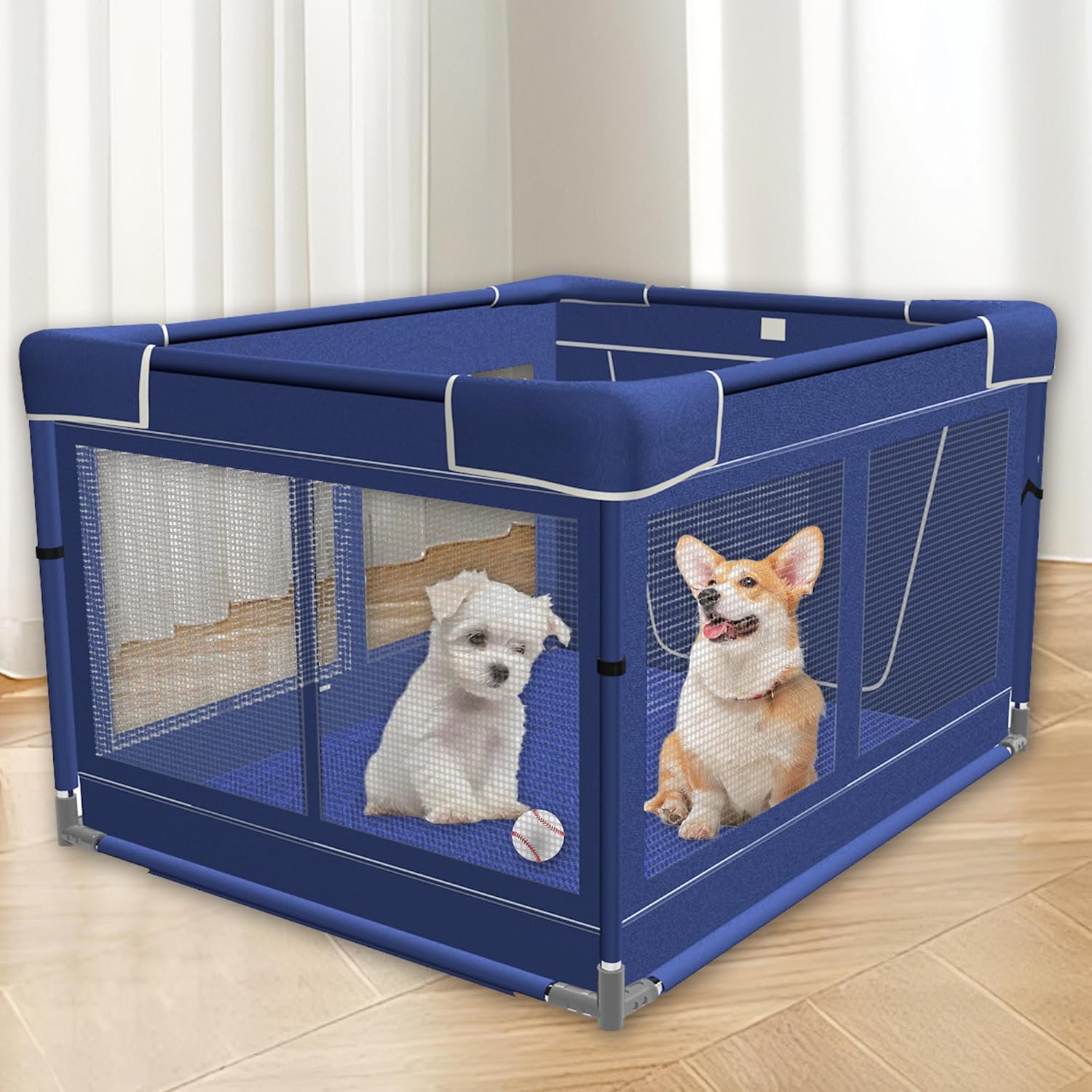 42 × 42 Inch Puppy PlayPen, Dog Playpen with Gate for Puppies, Small and Medium Dogs, Pet PlayPen with Roof for Outdoors & Indoors, Tear Resistant Fabric, Safe and Sturdy Dog Fence.