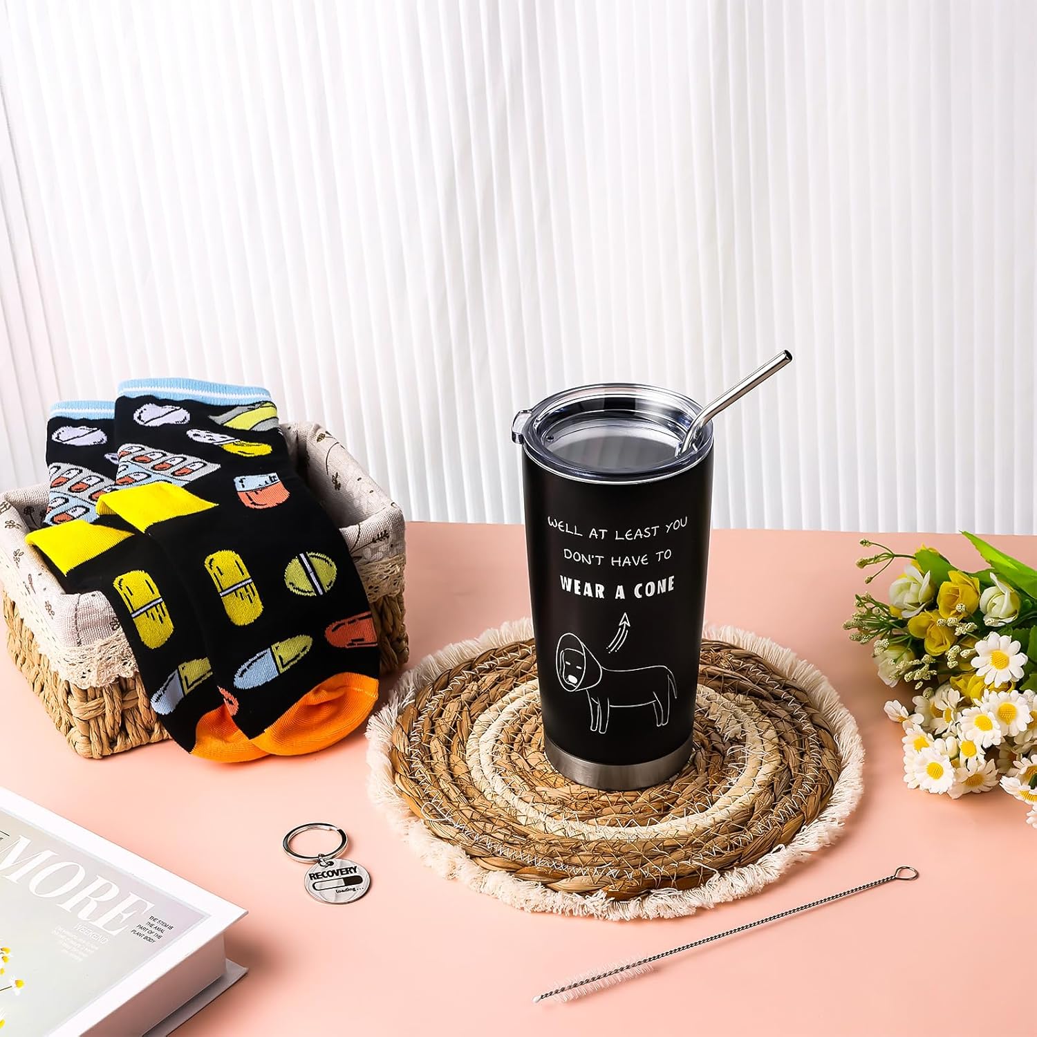 Funny Get Well Soon Gift Baskets for Women After Surgery,20 Oz Hospital Tumbler At Least You Don't Have to Wear a Cone Tumbler Comes With Keychain and Socks Surgery Recovery Feel Better Cheer up Gifts - Image 4