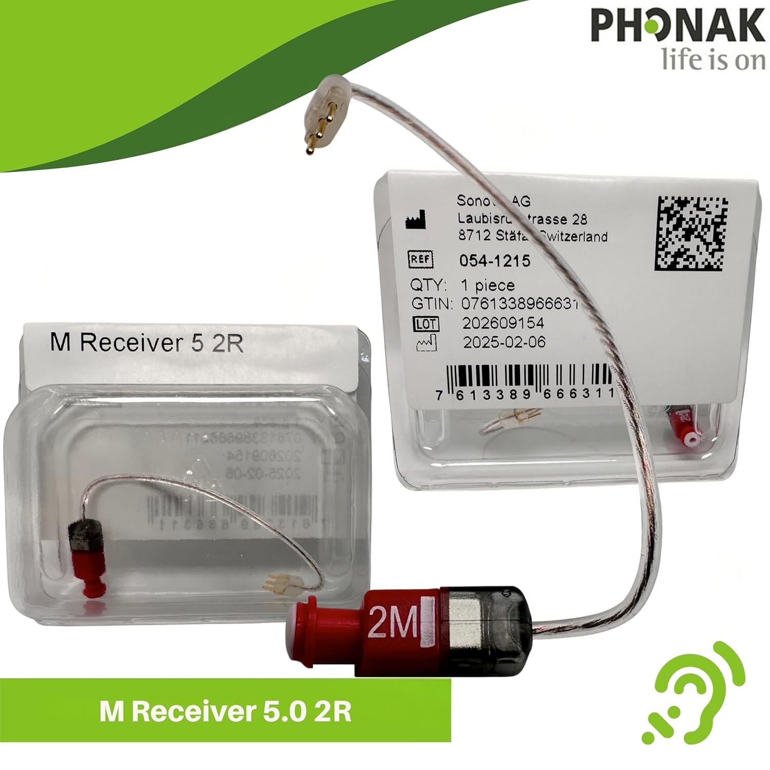 Phonak 5.0 Receiver – M Size – Level 2 – Right Ear (R) – (054-1215) – Compatible with Lumity, Paradise, Marvel RIC Hearing Aids – Original Phonak Replacement