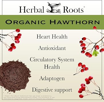 Herbal Roots Organic Hawthorn Berry Capsules | Extra Strength 1,200mg per Serving | 60 Vegan Capsules