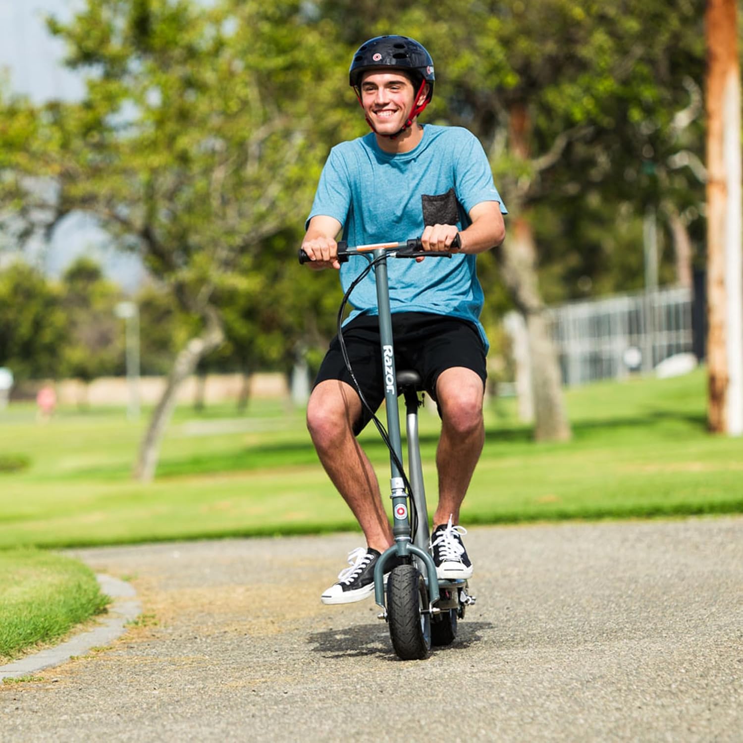 Razor Seated Electric Scooter for Ages 13+, 40-Min Ride Time, Twist-Grip Throttle, Pneumatic Tires, Removable Padded Seat
