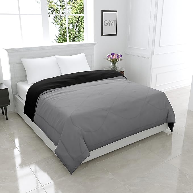 GYT Reversible Double Bed King Size Comforter/Blanket for All Weather, 300 GSM, Color - Black & Grey