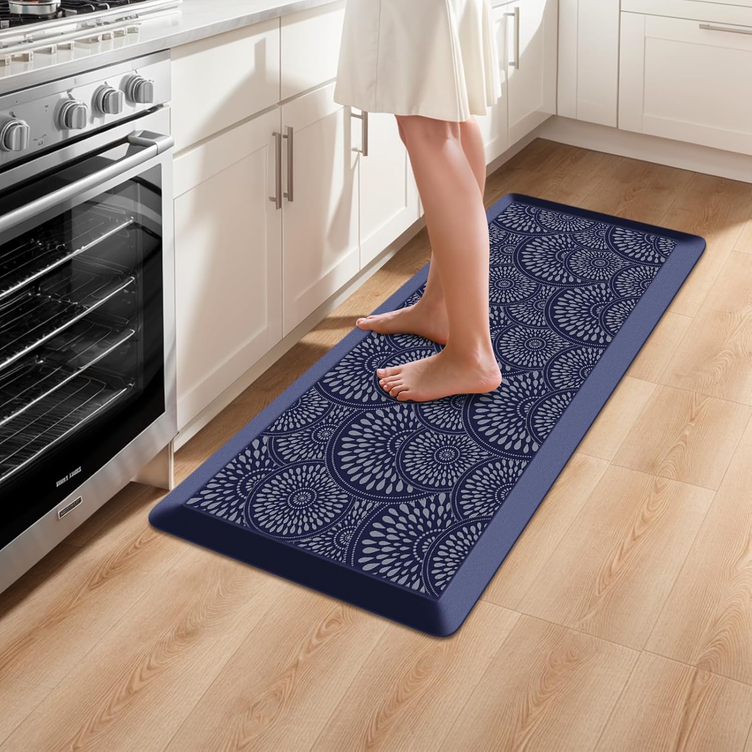 Mattitude 4/5 Inch Kitchen Mat, 17.3x39in Heavy Duty Ergonomic Comfort Foam Standing Desk Mat, Waterproof Non-Slip Standing Mats and Rugs for Kitchen, Office, Blue