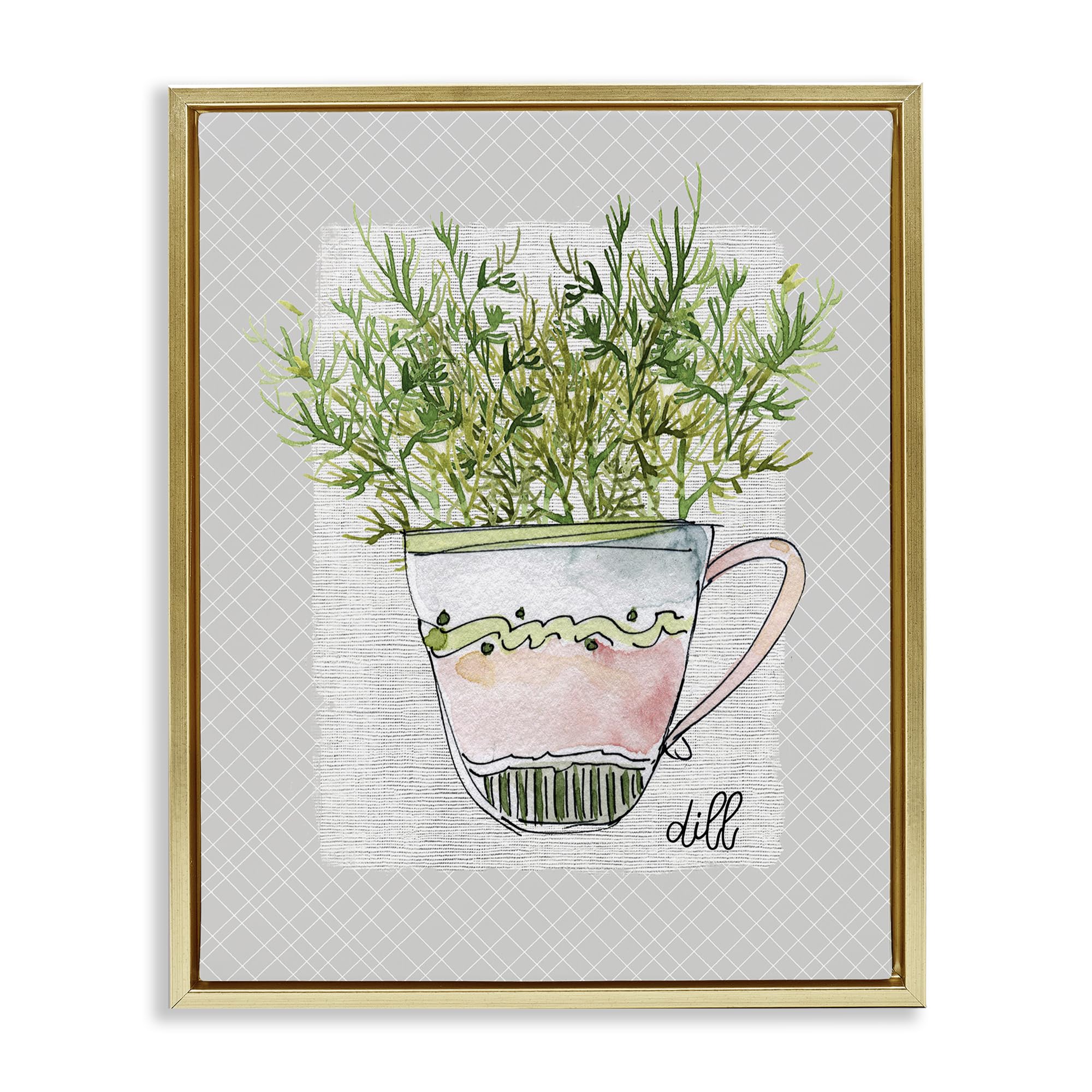 Stupell Industries Metallic Gold (Matte) Dill Herb Mug Botanical Still Life, 24 X 30 Inch Canvas In Floater Frame