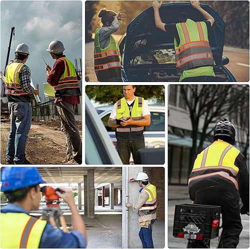 Miniatura 5 de YAFOWUK Chaleco de seguridad reflectante de neón con 7 bolsillos clase 2 de alta visibilidad, con bolsillos con cremallera frontal, cumple con las