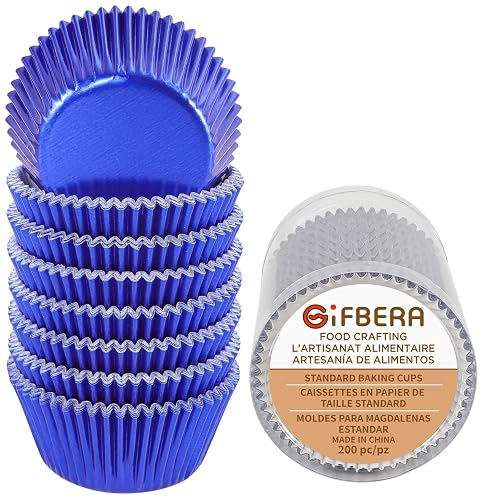 Gifbera Navy Blue Foil Cupcake Liners 200-Count Standard Size Muffin