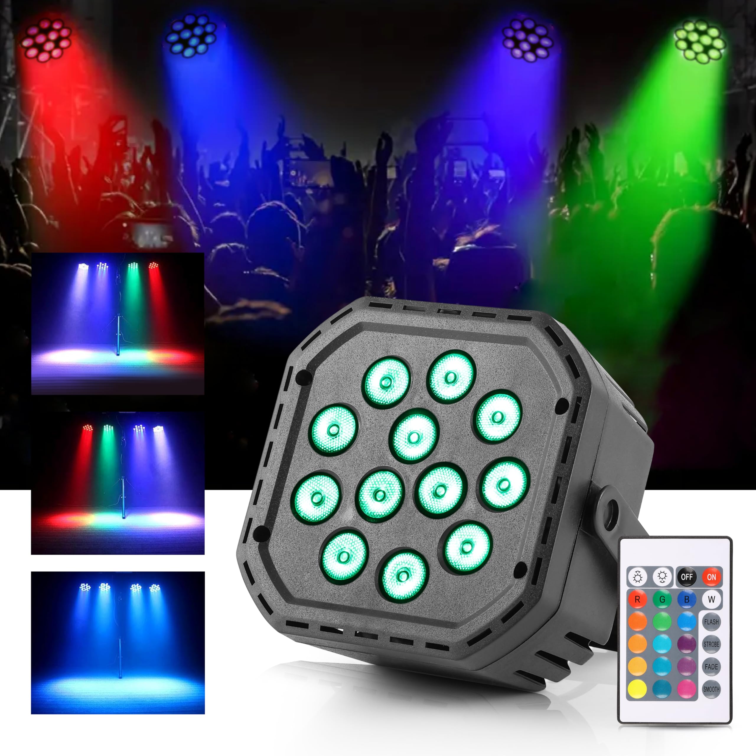 Gesto Copper RGB Stage Par DJ Light with Remote Control,UV 6in1 Color Uplightning Led Lights,Color Changing Disco Party Lights for Birthday,House Party,Disco Show,Diwali Lights,Events-12 Led,Black
