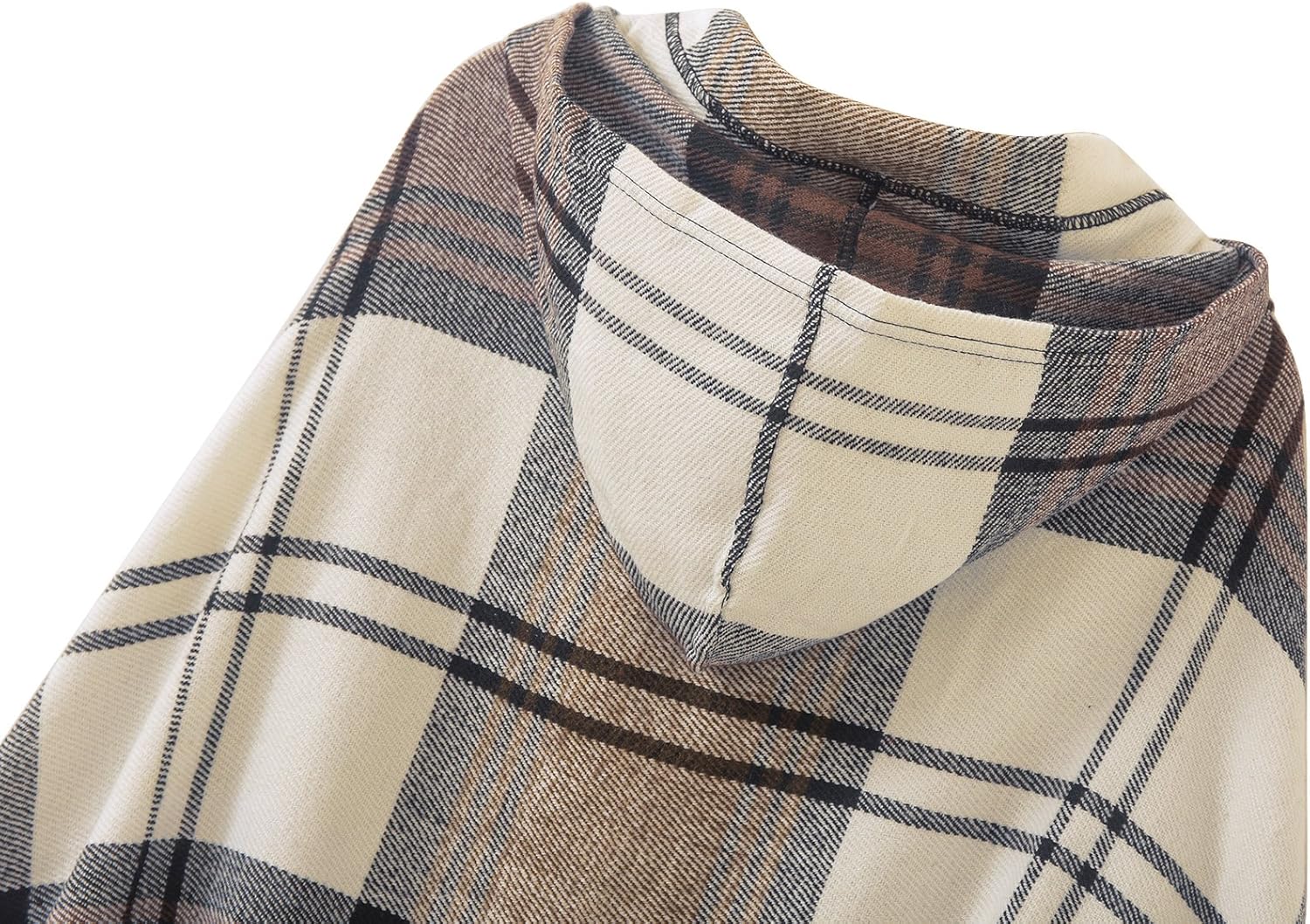 Women's Vintage Plaid Knitted Tassel Poncho Shawl Cape Button Cardigan - Image 3