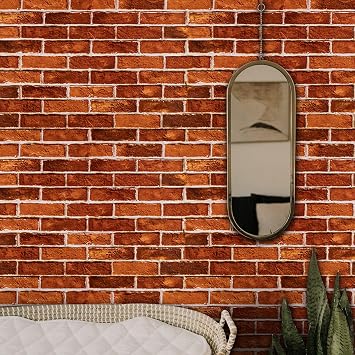 practicalWs Red Brick Wallpaper Peel and Stick Wrapping Paper Faux Stone
