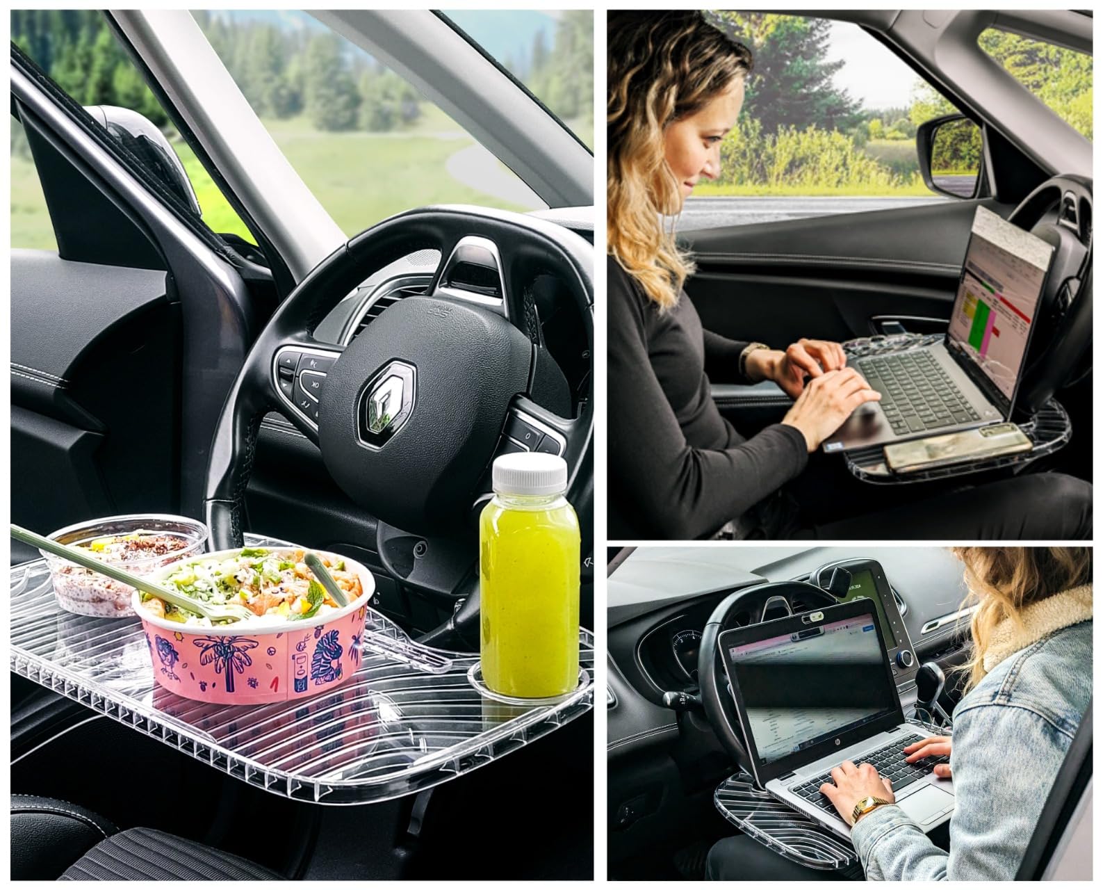 Platoto Betty - Plateau Repas Voiture Design Fabriqué En France, Anthracite Fumé