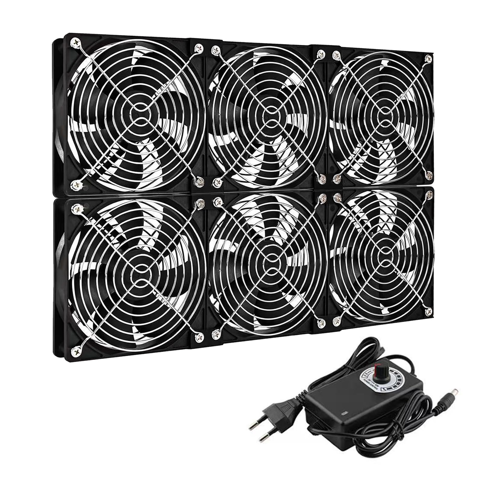 Ventilateur, Ventilateurs de Boîtier 120 mm 230 V avec Prise Secteur et Variateur de Vitesse Ventilo pour PC 3 000 tr/min pour Serveurs Ordinateurs et Refroidissement de Fenêtres (6, Noir)