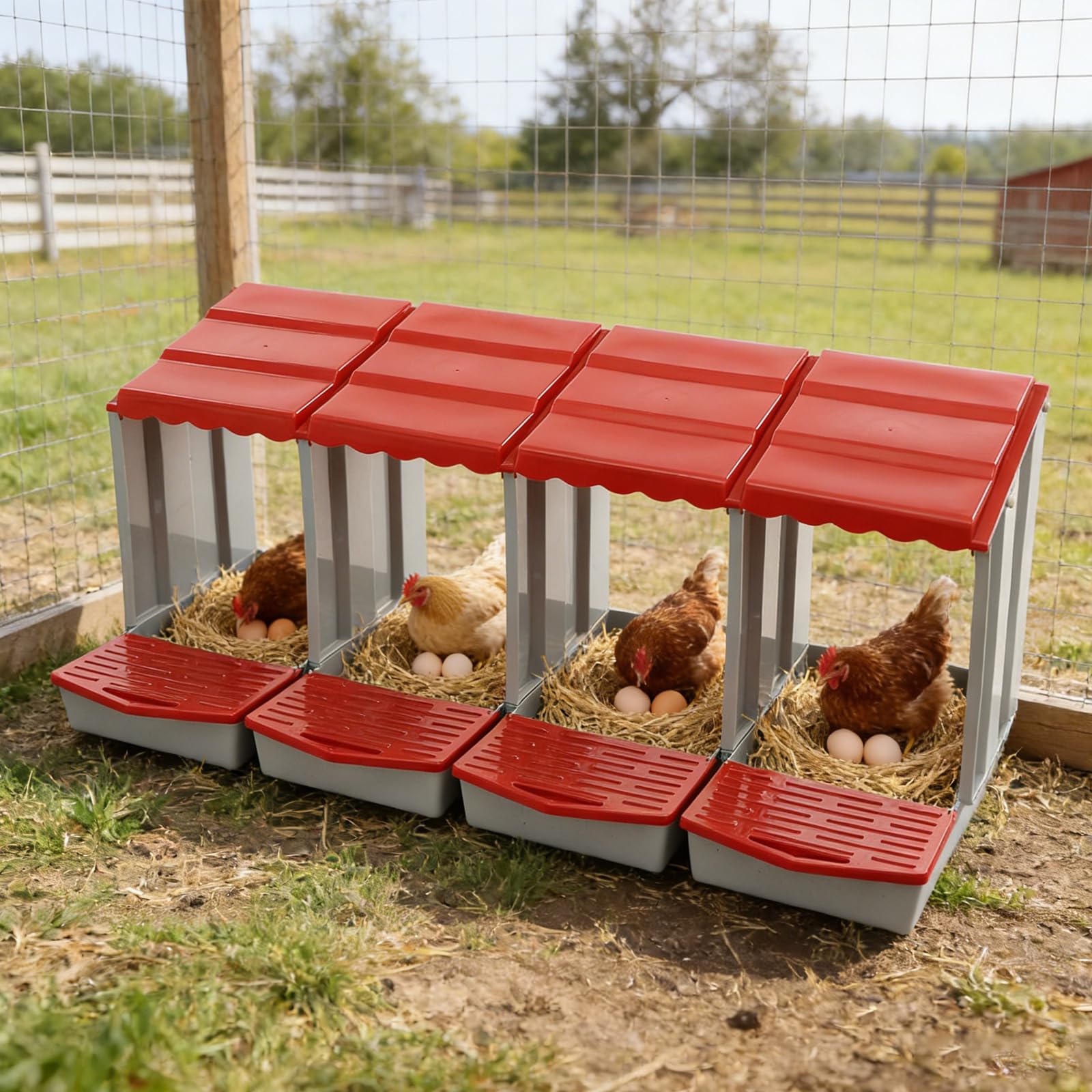 Nichoir à poules, 4 compartiments, PP, 121 cm, pour poule, ferme, montage