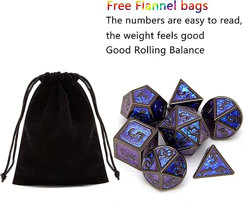 Miniatura 5 de Juego de dados de metal DND para juego de roles, 7 piezas de dados del juego Dungeons and Dragons