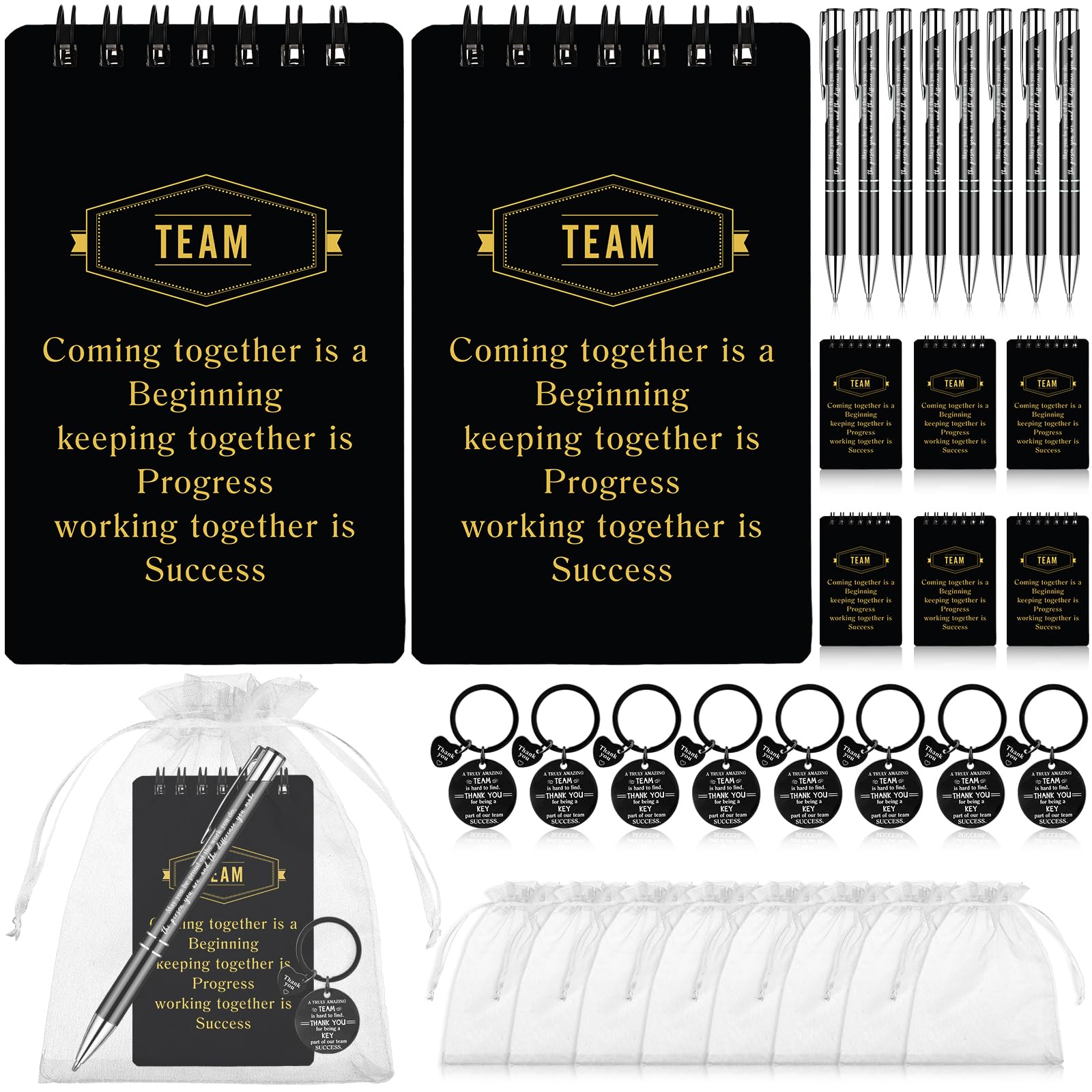 32 Pcs Employee Appreciation Gifts Bulk Team Spiral Notebooks Inspirational Notepad with Motivational Pen Thank You Keychain Organza Bag Team Appreciation Gifts for Staff Coworker Social Worker Gift