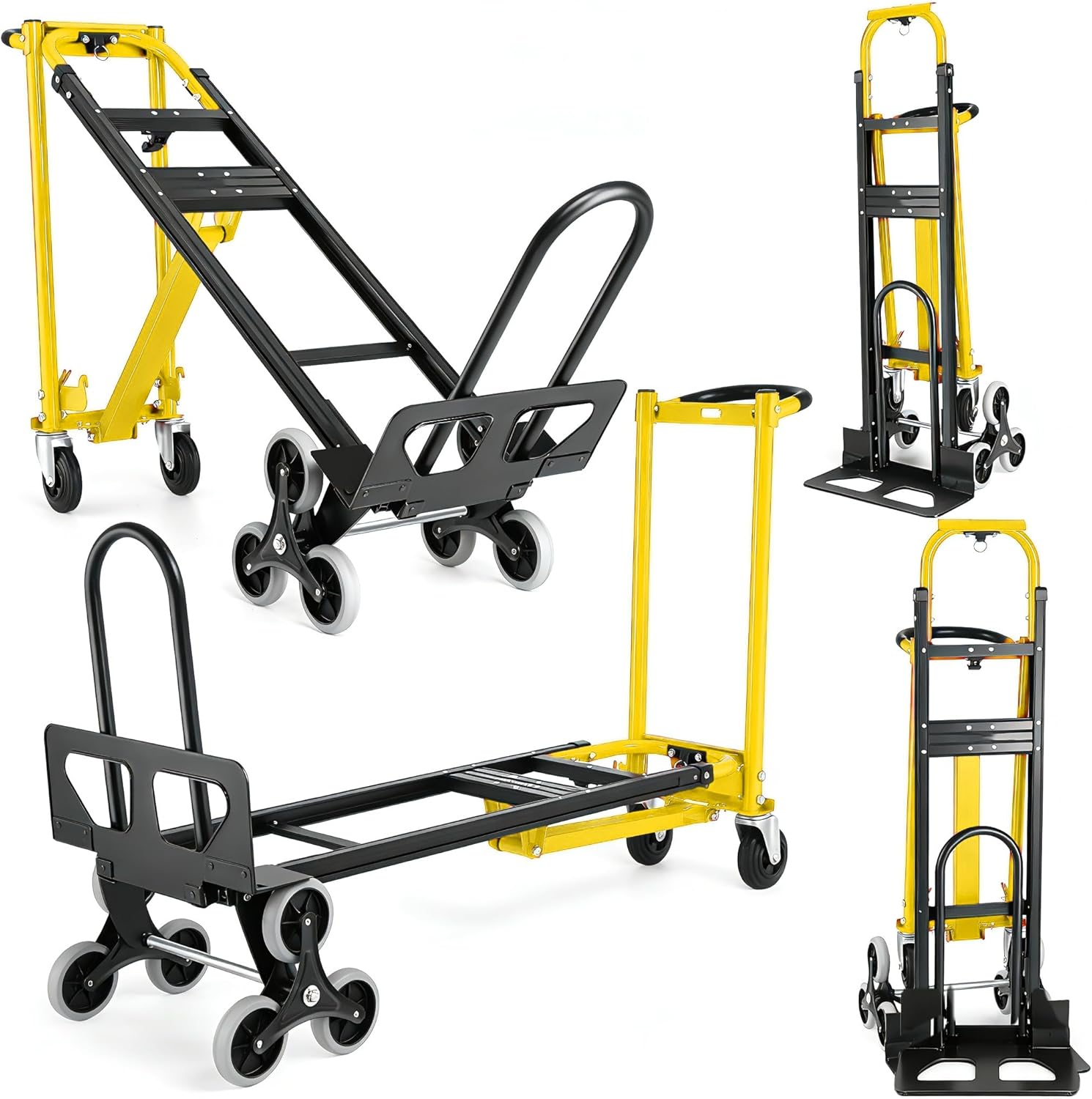 Heavy Duty Stair Climbing Hand Truck - 1000 LBS Capacity 4-in-1 Convertible Dolly Cart, Foldable Platform Utility Cart for Moving Boxes, Industrial Grade Steel Construction(Orange)