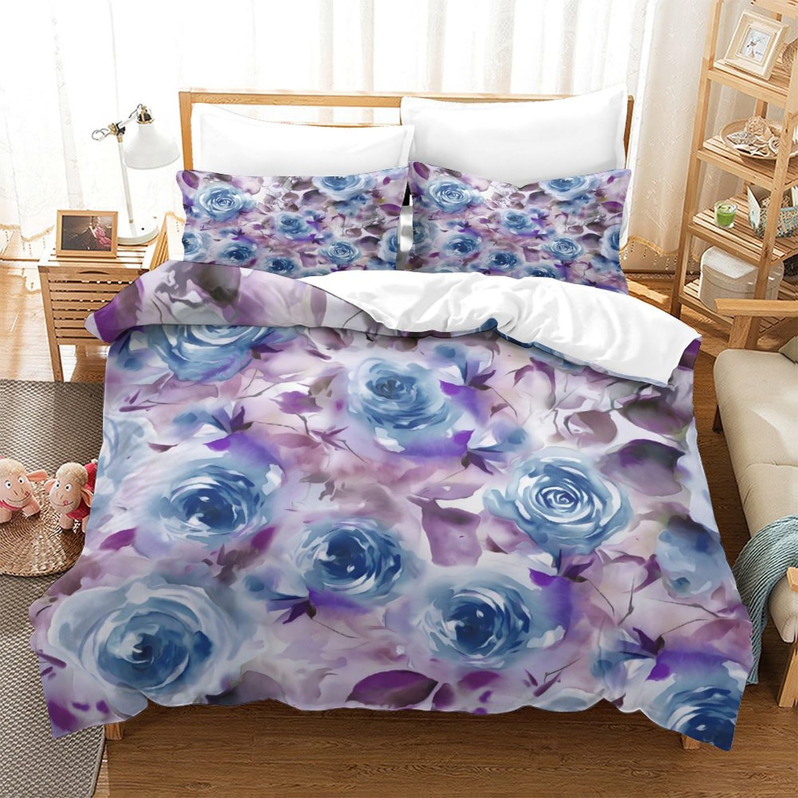 GDEKCIEAS Abstract Floral Blur Wave Texture 3Pcs Bedding Set for Boys,Duvet Cover Microfiber with Zipper,Soft Microfiber Quilt Cover for Kids And Teens Super King（260x220cm）