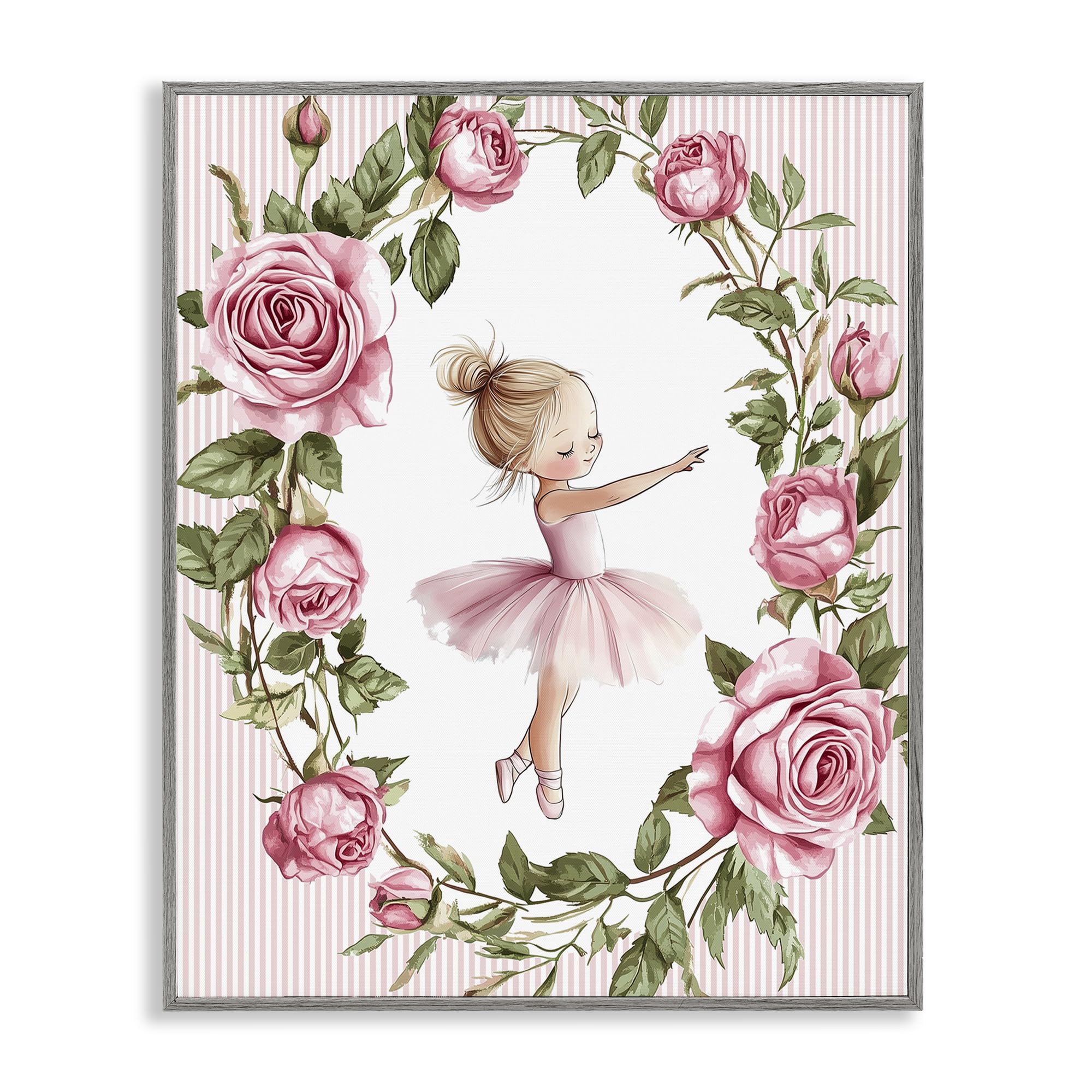 Stupell Industries Farmhouse Gray (Textured) 'Little Rose Dance Ballerina'| Framed Giclee Art